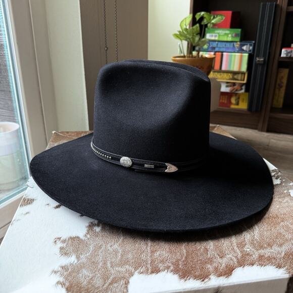 Vintage Resistol Black Cowboy Hat 4x Beaver Eagle Pass 4” Brim Long Oval 6 7/8 L - Picture 1 of 14